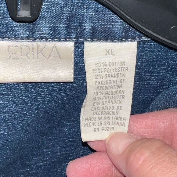 Erika Denim Jacket Womens Size Xlarge Blue Embroidered Floral Button Up Long Slv - Picture 7 of 12